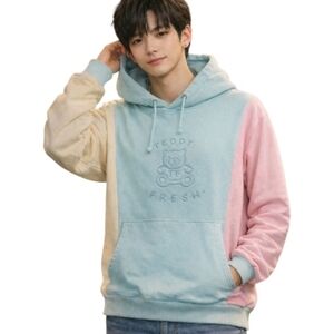 Teddy Fresh pastel colorblock  hoodie hooded sweatshirt L unisex k-pop green